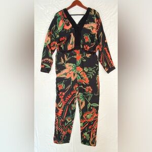 Something Navy Black Floral Jumpsuit Small Cocktail $195
